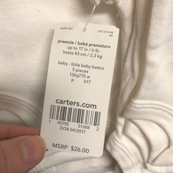 Carter’s White Preemie Bodysuits - Set of 5 NWT‎ - Picture 3 of 4